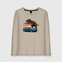 Лонгслив хлопковый женский Субару и динозавр, цвет: миндальный