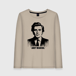 Лонгслив хлопковый женский Портрет Энди Уорхола в каплях краски, цвет: миндальный