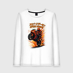 Лонгслив хлопковый женский Speed demon мотоциклист, цвет: белый