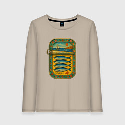 Лонгслив хлопковый женский Консервы - сардины и море, цвет: миндальный