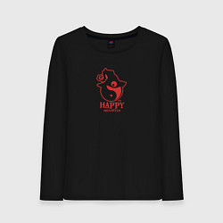 Лонгслив хлопковый женский Счастливого Хэллоуина и равновесия, цвет: черный