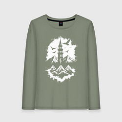 Лонгслив хлопковый женский Башня с орлами в горах, цвет: авокадо
