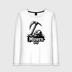 Лонгслив хлопковый женский День шахтера шлем и кирка, цвет: белый