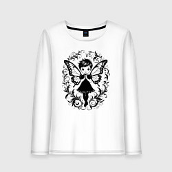 Лонгслив хлопковый женский Фея в орнаменте, цвет: белый