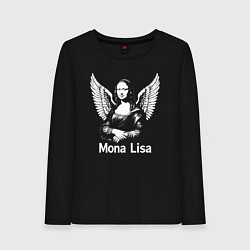 Лонгслив хлопковый женский Мона Лиза с крыльями, цвет: черный