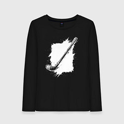 Лонгслив хлопковый женский Хоккейная клюшка в квадрате, цвет: черный