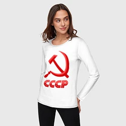 Лонгслив хлопковый женский СССР Логотип, цвет: белый — фото 2