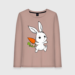 Лонгслив хлопковый женский Зайка с морковкой, цвет: пыльно-розовый