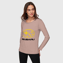 Лонгслив хлопковый женский Subaru Logo, цвет: пыльно-розовый — фото 2