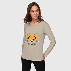 Лонгслив хлопковый женский Got Corgi, цвет: миндальный — фото 2