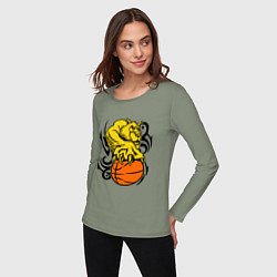 Лонгслив хлопковый женский Тигр с мячом, цвет: авокадо — фото 2
