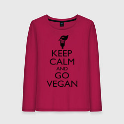 Лонгслив хлопковый женский Keep Calm & Go Vegan, цвет: маджента