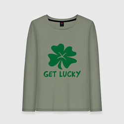 Лонгслив хлопковый женский Get lucky, цвет: авокадо