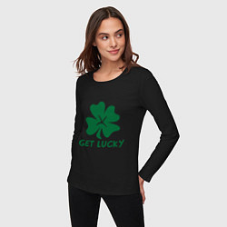 Лонгслив хлопковый женский Get lucky, цвет: черный — фото 2