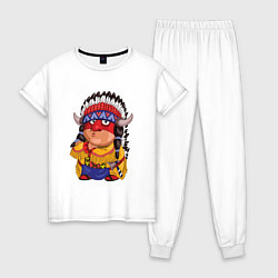 Пижама хлопковая женская Забавные Индейцы 11, цвет: белый