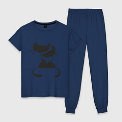 Пижама хлопковая женская Кошки LOVE, цвет: тёмно-синий