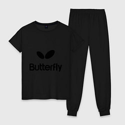 Пижама хлопковая женская Butterfly Logo, цвет: черный