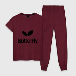 Пижама хлопковая женская Butterfly Logo, цвет: меланж-бордовый