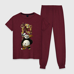 Пижама хлопковая женская Панда с друзьями, цвет: меланж-бордовый