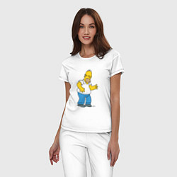 Пижама хлопковая женская Симпсоны: Гомер, цвет: белый — фото 2