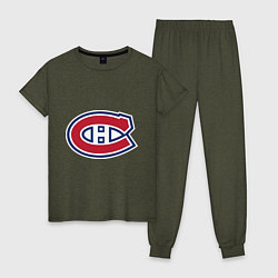 Пижама хлопковая женская Montreal Canadiens, цвет: меланж-хаки