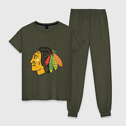 Пижама хлопковая женская Chicago Blackhawks, цвет: меланж-хаки