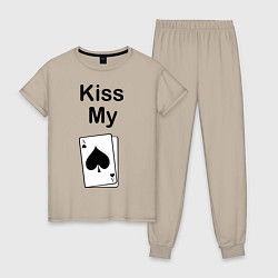 Пижама хлопковая женская Kiss my card, цвет: миндальный