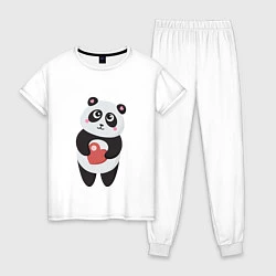 Пижама хлопковая женская Панда с сердечком, цвет: белый