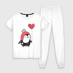 Пижама хлопковая женская Пингвин с шариком, цвет: белый