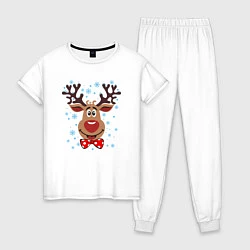 Пижама хлопковая женская Рождественский олень, цвет: белый