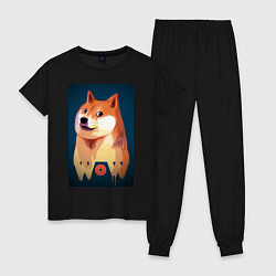 Пижама хлопковая женская Wow Doge, цвет: черный