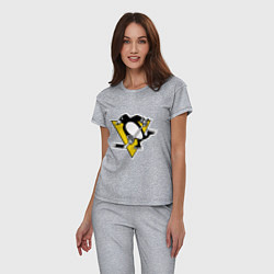 Пижама хлопковая женская Pittsburgh Penguins, цвет: меланж — фото 2