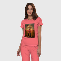 Пижама хлопковая женская American Gods: Czernobog цвета коралловый — фото 2
