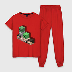 Пижама хлопковая женская Minecraft Cube's, цвет: красный