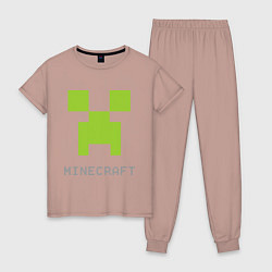Пижама хлопковая женская Minecraft logo grey, цвет: пыльно-розовый