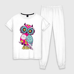 Пижама хлопковая женская Яркая сова, цвет: белый