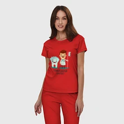 Пижама хлопковая женская Дантист, цвет: красный — фото 2