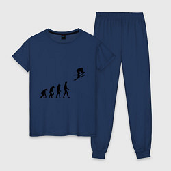 Пижама хлопковая женская Эволюция лыжник, цвет: тёмно-синий