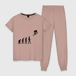 Пижама хлопковая женская Эволюция лыжник, цвет: пыльно-розовый