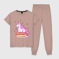 Пижама хлопковая женская Единорог на пончике, цвет: пыльно-розовый