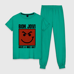 Пижама хлопковая женская Bon Jovi: Have a nice day цвета зеленый — фото 1