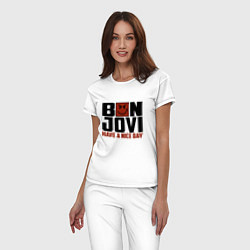 Пижама хлопковая женская Bon Jovi: Nice day цвета белый — фото 2