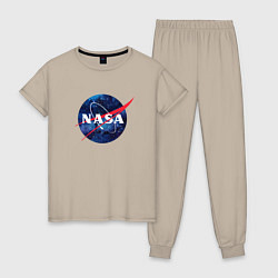 Пижама хлопковая женская NASA: Cosmic Logo, цвет: миндальный