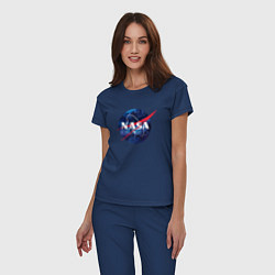 Пижама хлопковая женская NASA: Cosmic Logo, цвет: тёмно-синий — фото 2