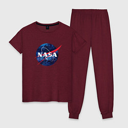 Пижама хлопковая женская NASA: Cosmic Logo, цвет: меланж-бордовый