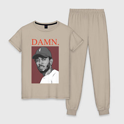 Пижама хлопковая женская Kendrick Lamar: DAMN, цвет: миндальный