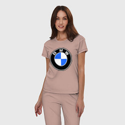 Пижама хлопковая женская Logo BMW, цвет: пыльно-розовый — фото 2