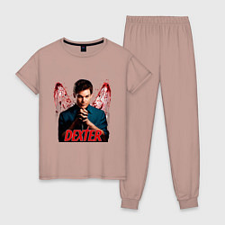 Пижама хлопковая женская Dexter: Blooded wings, цвет: пыльно-розовый