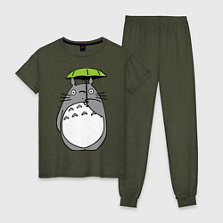 Пижама хлопковая женская Totoro с зонтом, цвет: меланж-хаки