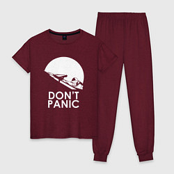 Пижама хлопковая женская Elon: Don't Panic, цвет: меланж-бордовый